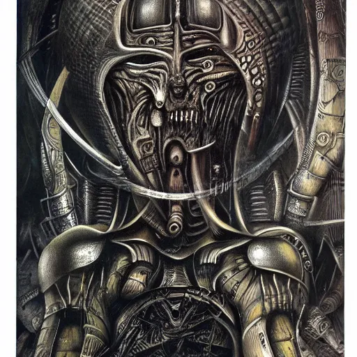 Prompt: battle between gods of all religions, airbrush painting by hr giger, illustration, intricate detail, award winning work,