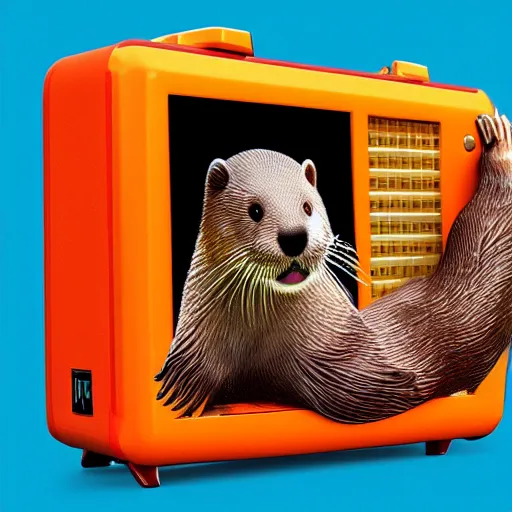 Prompt: otter holding a orange boombox, 4 k, high octane, beautiful