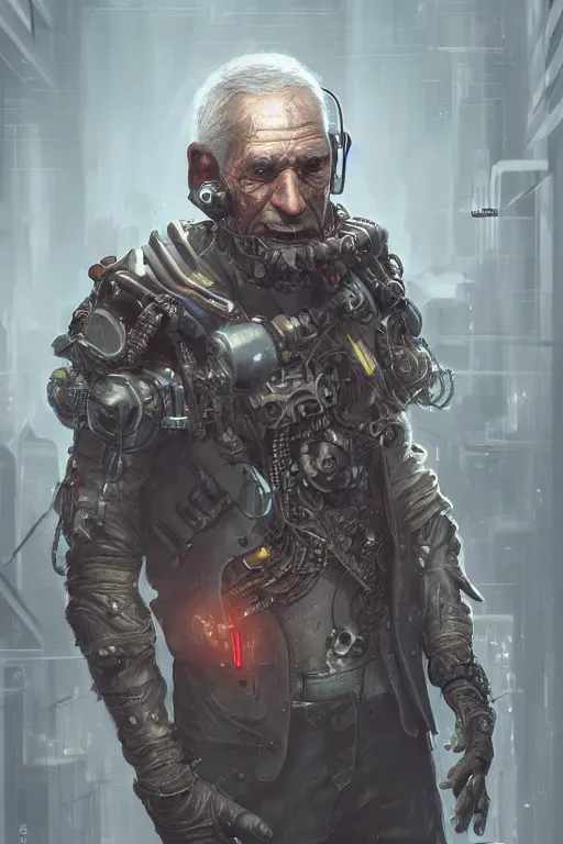 Image similar to Ultrarealistic illustration old man cyborg, cyberpunk, sci-fi fantasy,intricate,elegant,highly detailed, digital painting, artstation, concept art