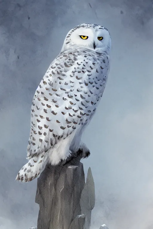 Image similar to snowy owl, water color, D&D, fantasy, highly detailed, digital painting, artstation, concept art, matte, sharp focus, illustration, art by Ivan Gantschev and Greg Rutkowski