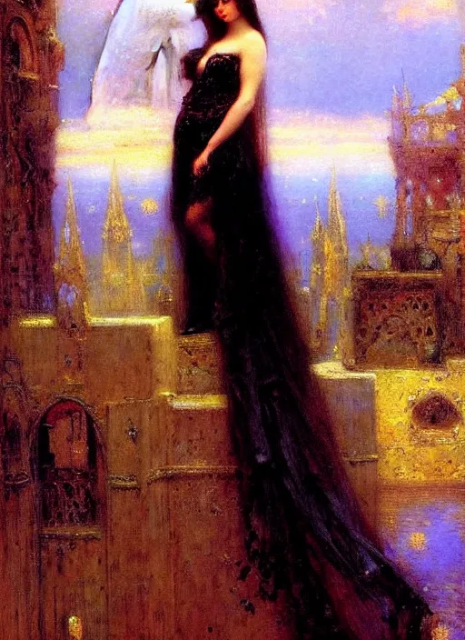 Prompt: gothic princess. by gaston bussiere. vertical portrait