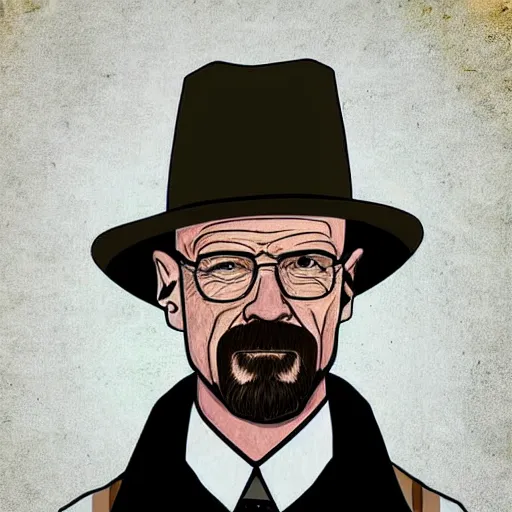 Prompt: Walter White with pork pie black hat , accurate anatomy, highly detailed, digital art, centered, portrait