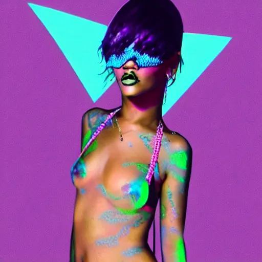 Prompt: rihanna seapunk, water park, creative photo manipulation, creative photoshop, digital art