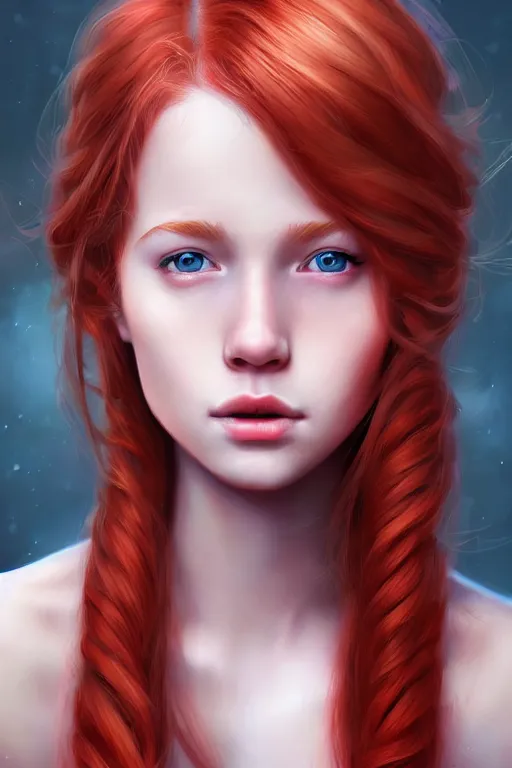 Image similar to ultra realistic style illustration of a cute red haired teen girl, 1 9 year old, sci - fi, fantasy, intricate, elegant, highly detailed, digital painting, artstation, concept art, smooth, sharp focus, illustration, 8 k frostbite 3 engine, ultra detailed