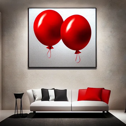 Prompt: red balloon white background minimalist art oil painting simplistic high quality ray tracing ventrical lighting