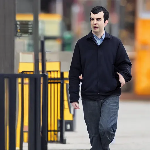 Prompt: nathan fielder walking around hell with a clipboard