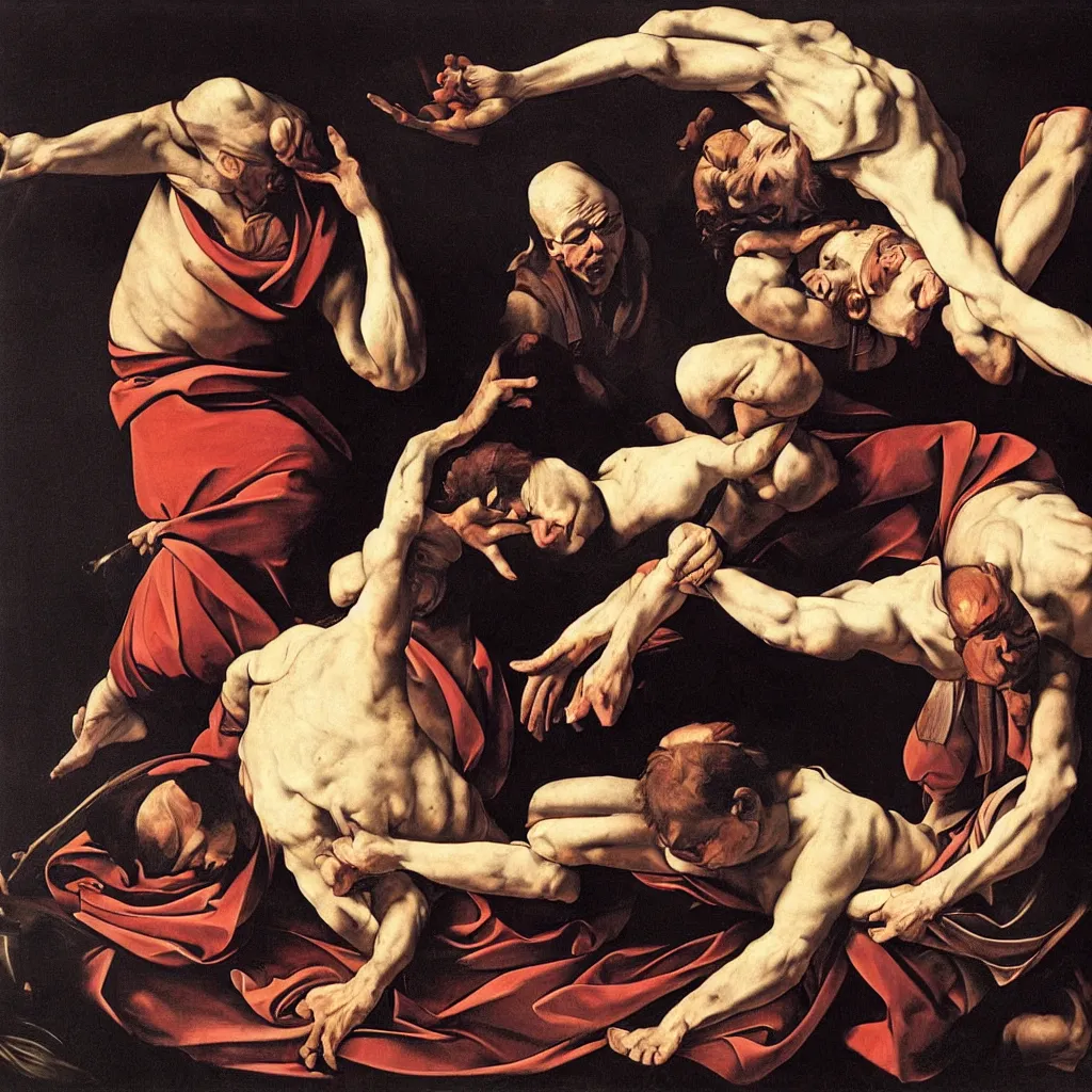 Image similar to The pain of the fool, in the style of Caravaggio