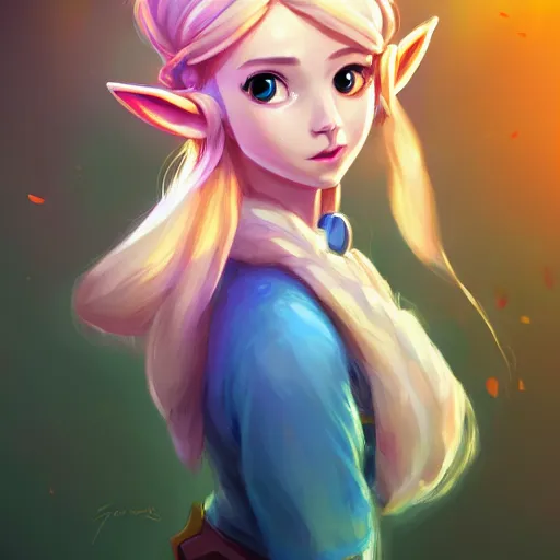 Image similar to a portrait of zelda, cute, beautiful, art by lois van baarle and loish and ross tran and rossdraws and sam yang and samdoesarts and artgerm and saruei and disney and wlop, digital art, highly detailed, intricate, sharp focus, trending on artstation hq, deviantart, unreal engine 5, 4 k uhd image