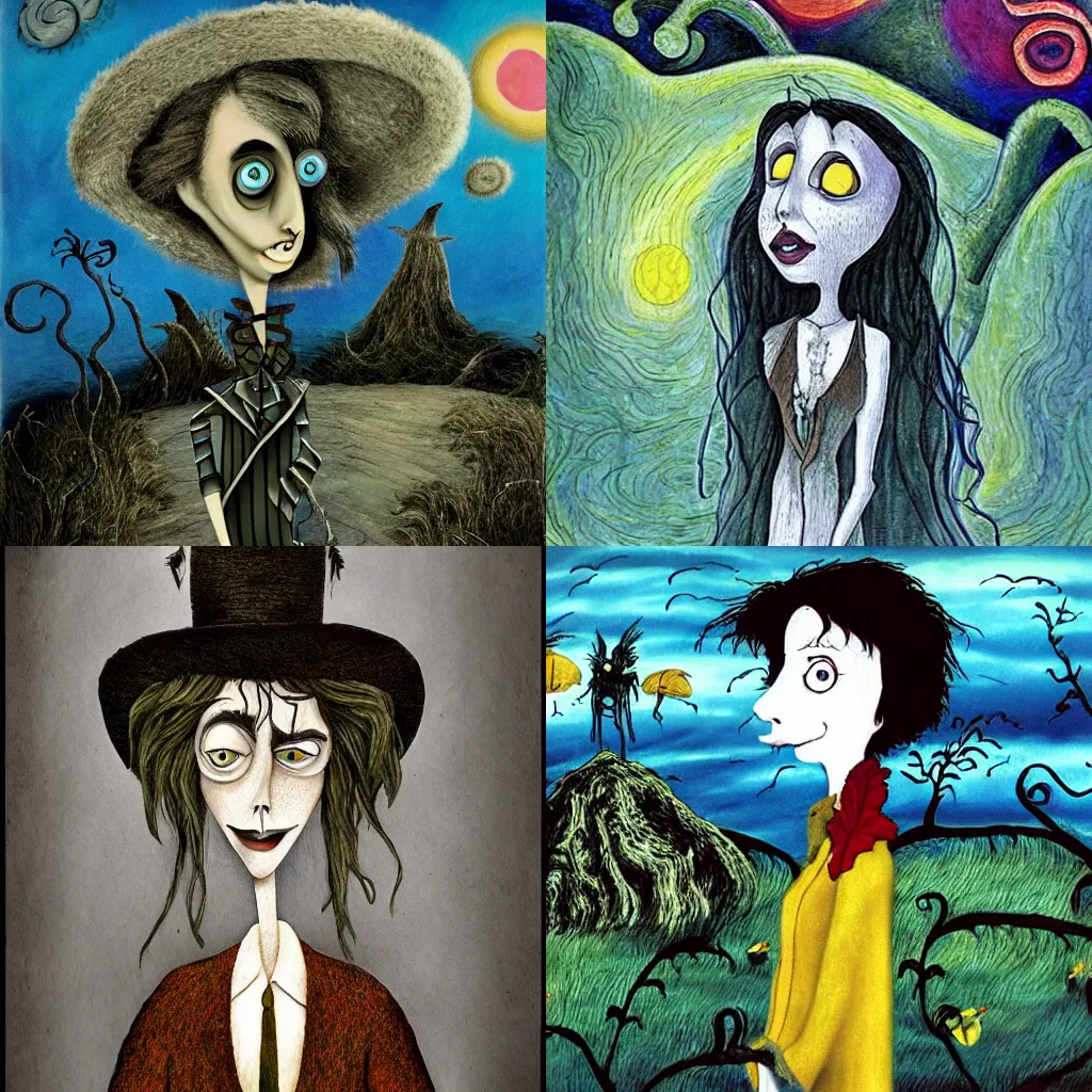 Prompt: a portrait of a character in a scenic environment by Tim Burton