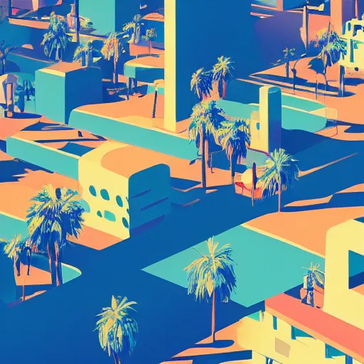 Image similar to a beautiful illustration of palm springs by James gilleard, artstation HD, geometric lines, HD, 4k, 8k