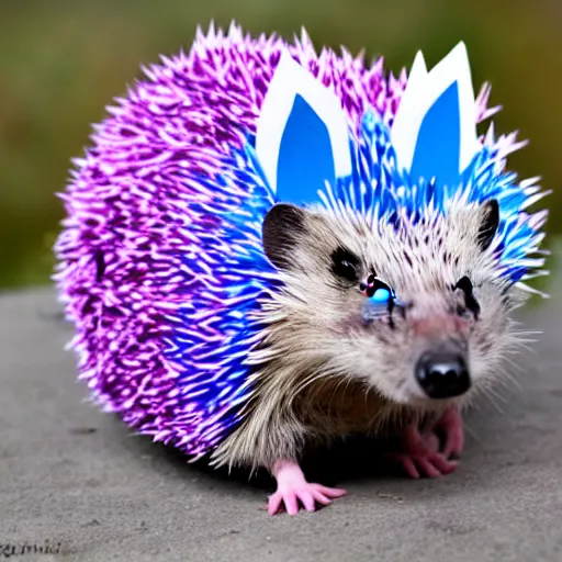 Image similar to a hedgehog made of unicorn horns