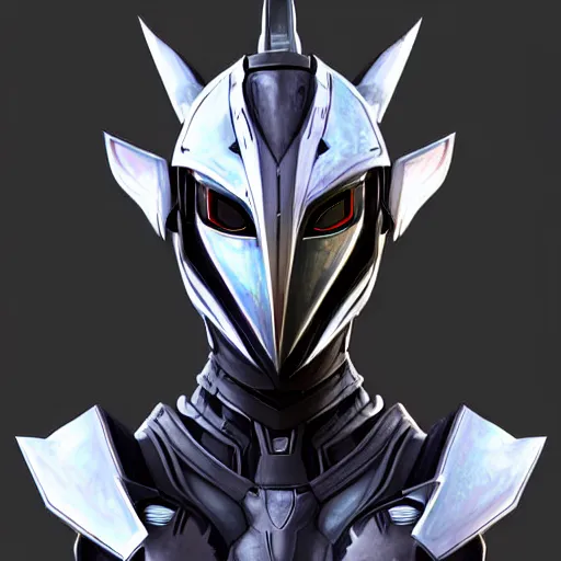 Prompt: bust shot of a cute stunning robot anthropomorphic female dragon, with sleek silver armor, a black OLED visor over the eyes, highly detailed digital art, furry art, anthro art, sci fi, warframe art, destiny art, high quality, 3D realistic, Furaffinity, Deviantart