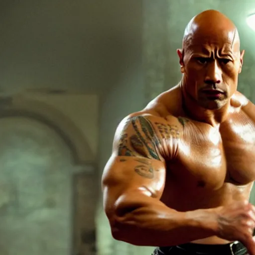 Image similar to film still of dwayne johnson as ip man, pose wing chun style