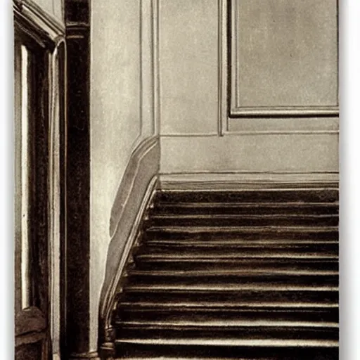 Image similar to snails on the stairs in style of vilhelm hammershoi