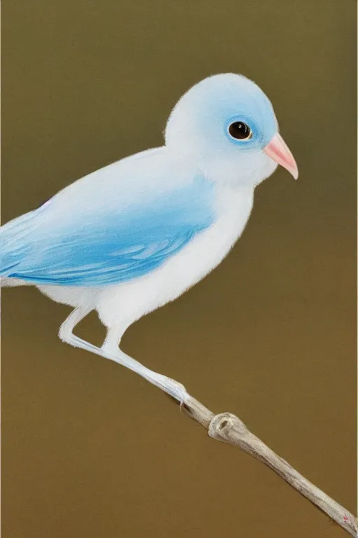 Image similar to A small, delicate bird with pale blue plumage and long, skinny legs. It is hopping on the ground, searching for food. The background is a beautiful blue sky on a autumn day. meticulous painting, by xue ji, bian luan