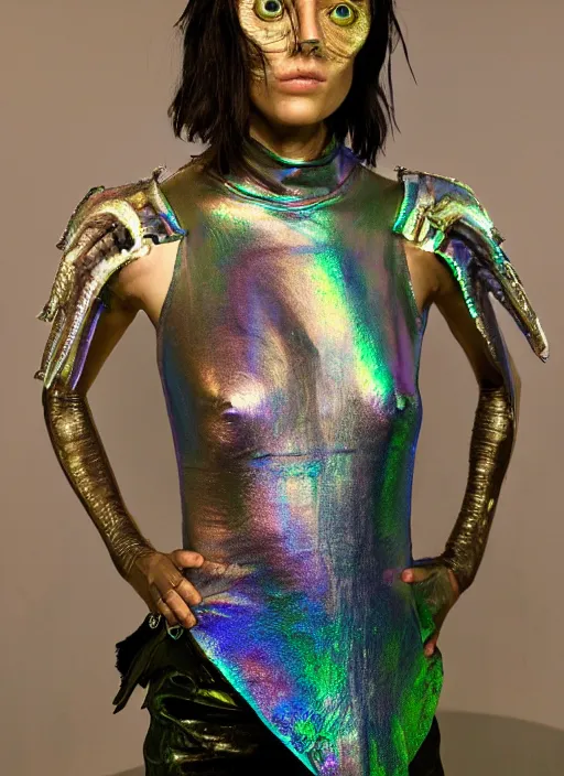 Image similar to a woman with iridescent skin, pirate clothes by van herpen, iris