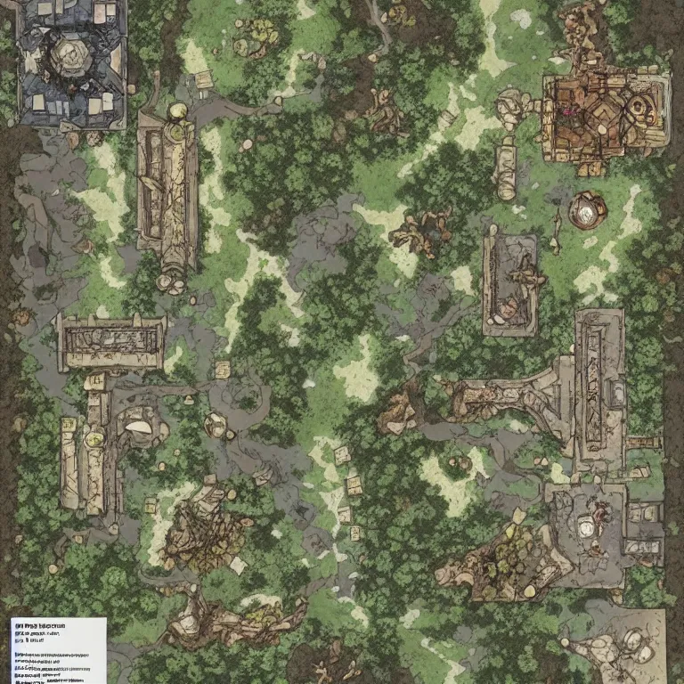 Prompt: full - color fantasy floor plan battle map of a woodland clearing, d & d, pathfinder, by jeff todd and greg rutkowski, trending on artstation, pinterest