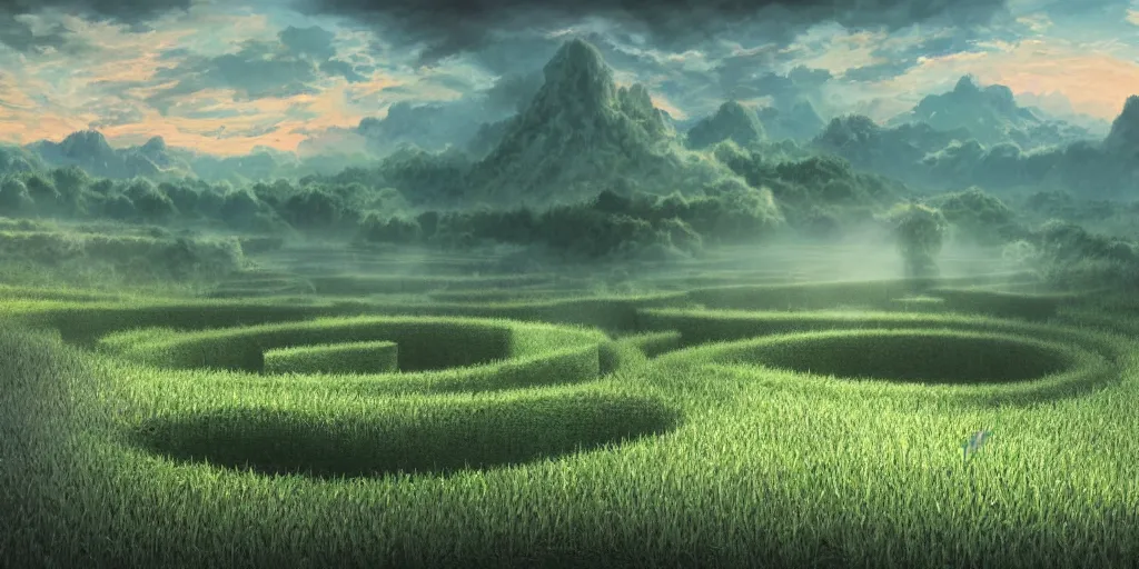 Image similar to the grand landscape of the endless maze, art by kotaro chiba, volumetric lighting