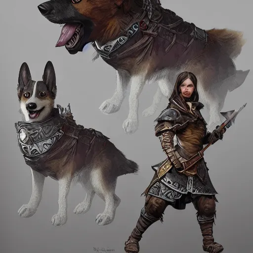 Prompt: corgi cleric d & d character, highly detailed digital illustration, hyperrealistic, intricate, fantasy, magic, glowing, greg rutkowski, trending on artstation, 8 k