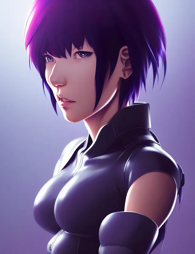 Image similar to a fullbody portrait of motoko kusanagi the major ghost in the shell : : stand alone complex, under repairs, maintenance : : by ilya kuvshinov, rossdraws, artgerm, sola digital arts, anti aliasing, raytracing : :