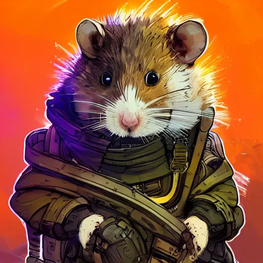 Image similar to crypto hamster as apex legends character, digital illustration portrait design, by android jones and greg rutkowski, retrowave color scheme, detailed, cinematic lighting, wide angle action dynamic portrait