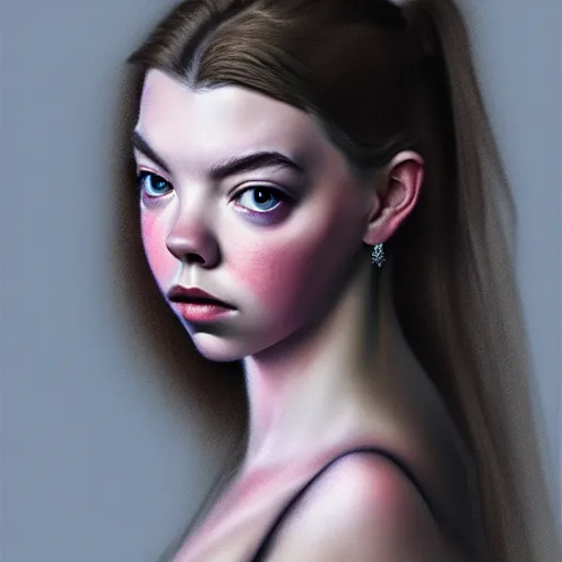 Prompt: hyper realistic photo of a beautiful female model portrait in the style of anya taylor joy