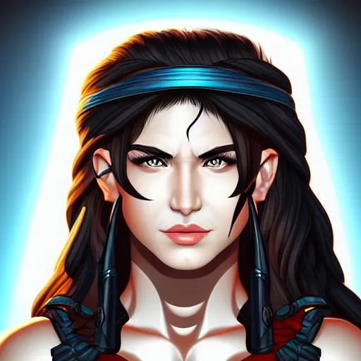 Prompt: head and shoulders portrait of a barbarian, female, by artgerm, behance hd, shutterstock, clean cel shaded vector art illustration,