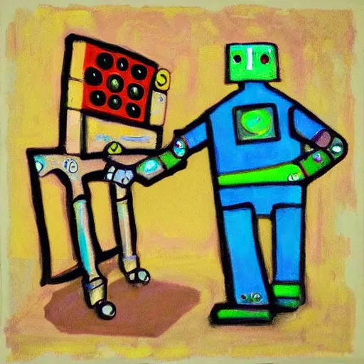 Prompt: a robot stealing art
