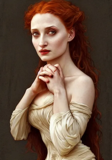 Image similar to sansa angeline jolie gessica chastain mummy zombie, intricate, elegant, highly detailed, digital painting, artstation, concept art, smooth, sharp focus, illustration, art by artgerm and greg rutkowski and alphonse mucha and william - adolphe bouguereau