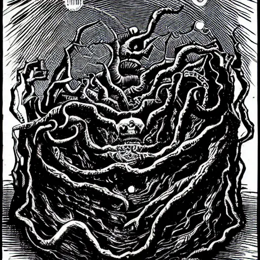 Image similar to cosmic horror eldritch monsters lurking in the darkness by h.p. Lovecraft