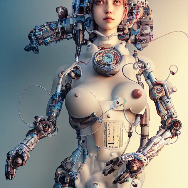 Prompt: the portrait of true neutral colorful female cyborg milk maid, elegant, lactating robot, an ultrafine hyperdetailed illustration by kim jung gi, irakli nadar, intricate linework, bright colors, final fantasy, unreal engine 5 highly rendered, global illumination, radiant light, detailed and intricate environment