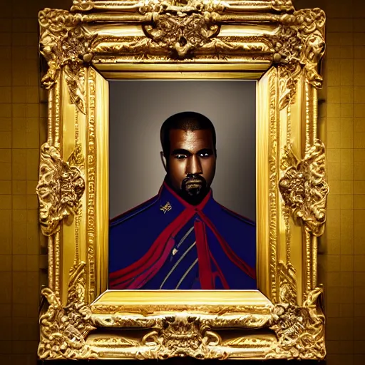 Image similar to Portrait of Kanye West as emperor napoleon, amazing splashscreen artwork, splash art, head slightly tilted, natural light, elegant, intricate, fantasy, atmospheric lighting, cinematic, photo realistic