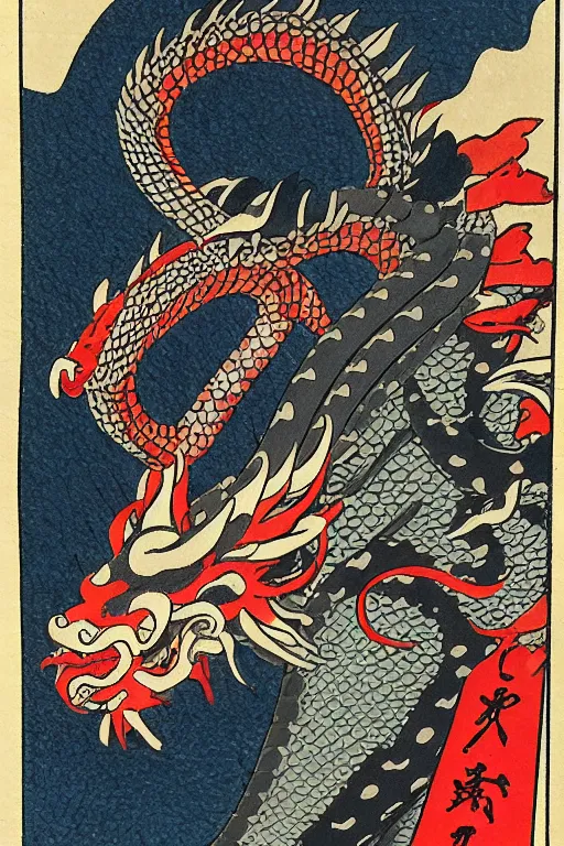 Image similar to samurai dragon in ukiyo-e style print