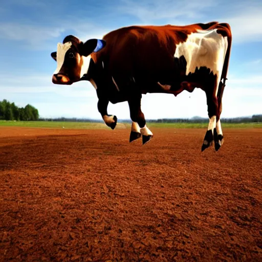 Prompt: happy cow jumping on the field