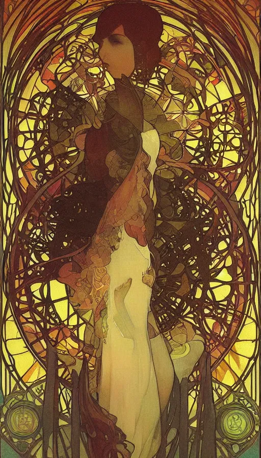 Image similar to techno artwork, by alfons maria mucha