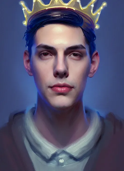 Image similar to portrait of jughead jones, wearing a crown, eyes closed, intricate, elegant, glowing lights, highly detailed, digital painting, artstation, concept art, smooth, sharp focus, illustration, art by wlop, mars ravelo and greg rutkowski