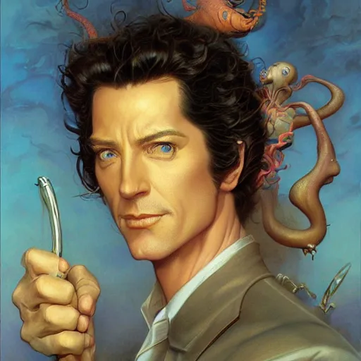 Image similar to ross from friends highly detailed by peter mohrbacher, hajime sorayama, wayne barlowe, boris vallejo, aaron horkey, gaston bussiere, craig mullins