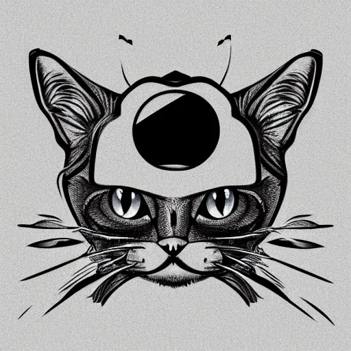 Image similar to tattoo sketch of a cat with one eye, a draft, organic ornament, minimalism, line art, vector