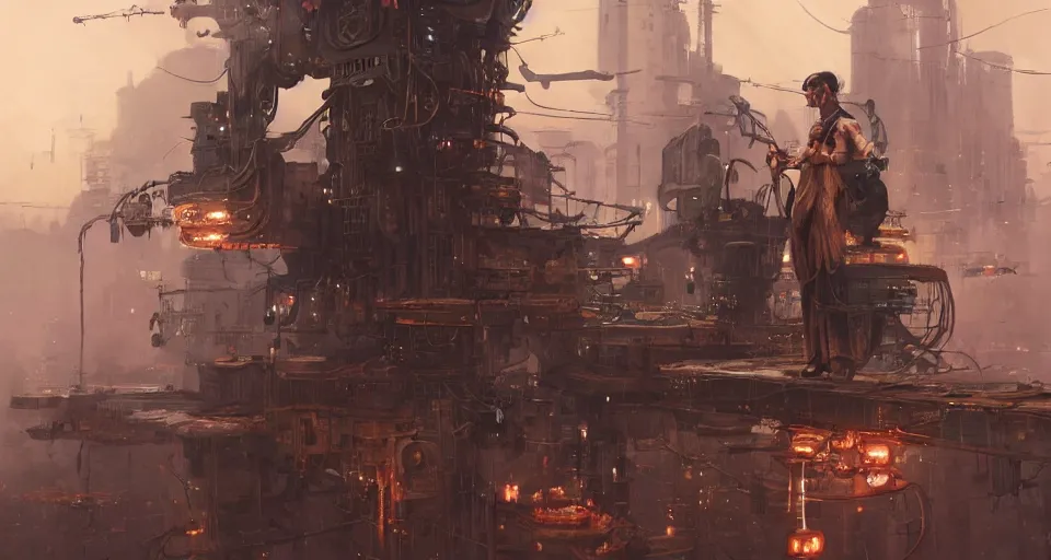 Image similar to a highly detailed epic cinematic concept art CG render digital painting artwork scene: retrofuturistic 1920s cyberpunk steampunk combustion engine forcibly sewn to a man's back. By Greg Rutkowski, Ilya Kuvshinov, WLOP, Stanley Artgerm Lau, Ruan Jia and Fenghua Zhong, trending on ArtStation, made in Maya, Blender and Photoshop, octane render, excellent composition, cinematic dystopian brutalist atmosphere, dynamic dramatic cinematic lighting, aesthetic, very inspirational, arthouse