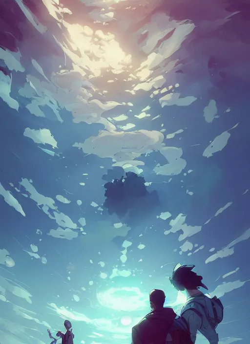 Image similar to overwhelmed with floating thoughts behance hd artstation by jesper ejsing, by rhads, makoto shinkai and lois van baarle, ilya kuvshinov, ossdraws, that looks like it is from borderlands and by feng zhu and loish and laurie greasley, victo ngai, andreas rocha