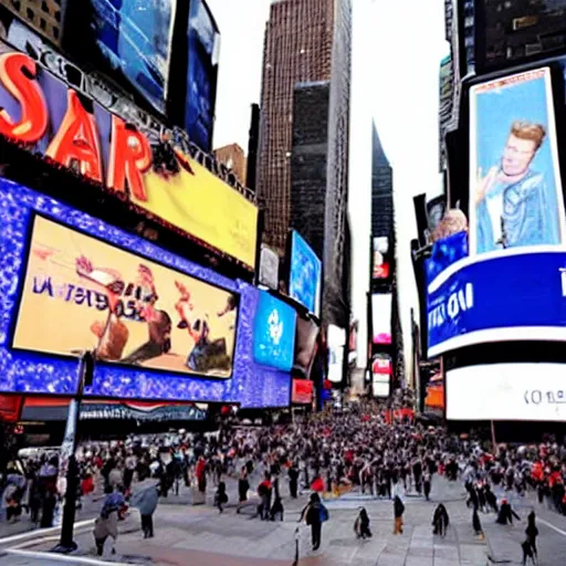 Prompt: Rick Astley ads in times square, view from below - n4