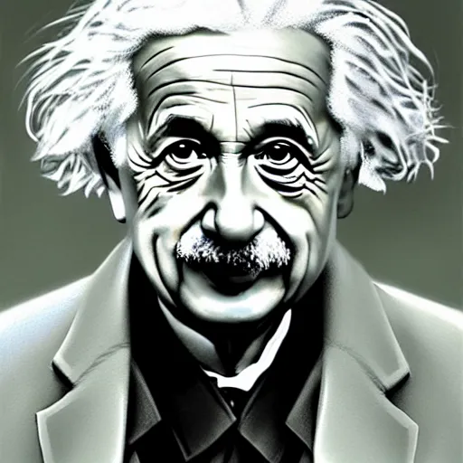 Image similar to albert einstein closeup portrait, dramatic light, lake background, 2 0 0 mm focal length, painted by stanley lau, painted by greg rutkowski, painted by stanley artgerm, digital art, trending on artstation