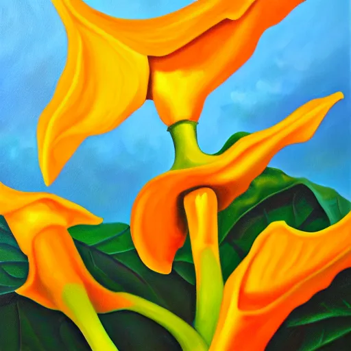 Image similar to oil painting of brugmansia flowers