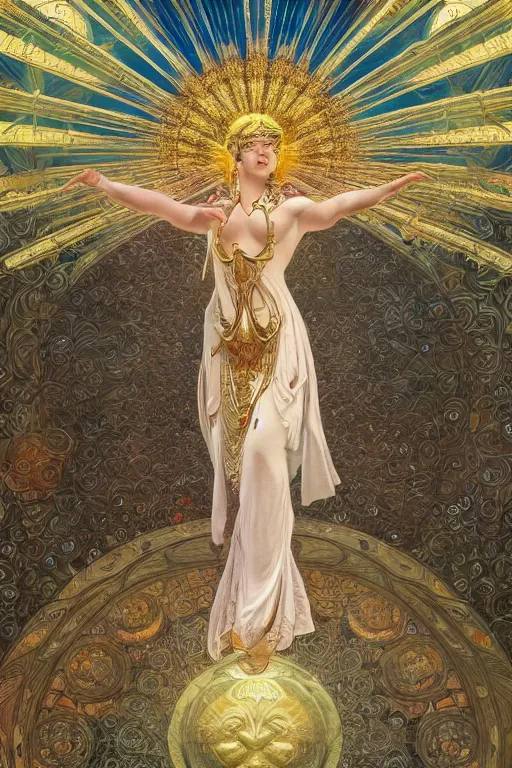 Image similar to a bull god angel of tranquility, hyper detailed, character concept, full body, dynamic pose, intricate, lineart, cerpuscular rays, by yoshitake amano, alfons mucha, 8 k, unreal