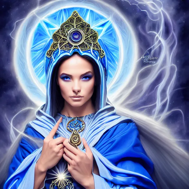 Image similar to beautiful!! elemental sky witch with intricate ornate blue and white robes and sky powers artgerm anne stokes highly detailed 8 k hdr smooth sharp focus high resolution award - winning photo photorealistic