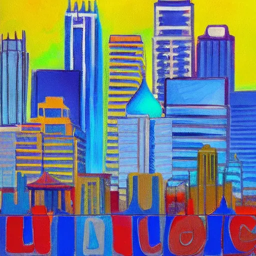 Prompt: a painting of the Boise skyline