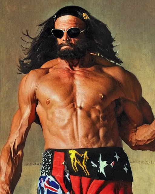 Prompt: a portrait of macho man randy savage painted by norman rockwell, highly detailed