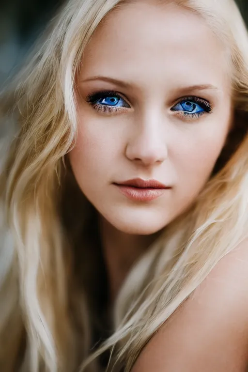 Image similar to a portrait of a blonde wonderful young woman, blue eyes, highly detailed, fujifilm 5 6 mm f 1. 2