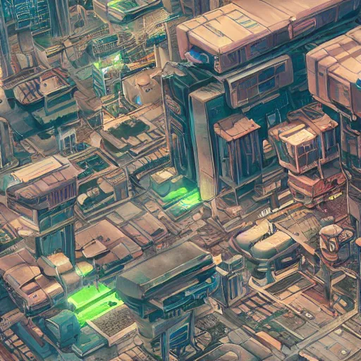 Image similar to a cyberpunk city, watercolor, earth tones, intricate, seedy, 4 k, blender, unreal engine