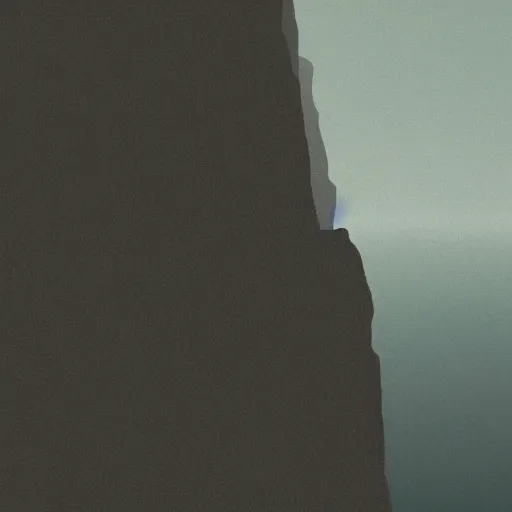 Prompt: a figure in black robes on a cliff face staring out at the void, photorealistic